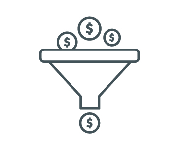 Coins moving through a funnel.