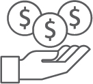 Three coins falling into an open hand.